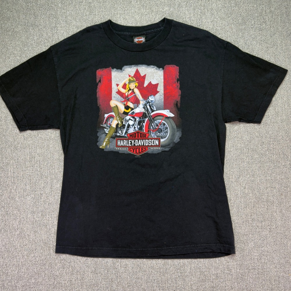 Harley-Davidson T-Shirt XL Black Kane's Kelowna BC Canada Pinup Girl Motorcycle